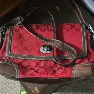 Coach Signature Red and Brown Shoulder Bag